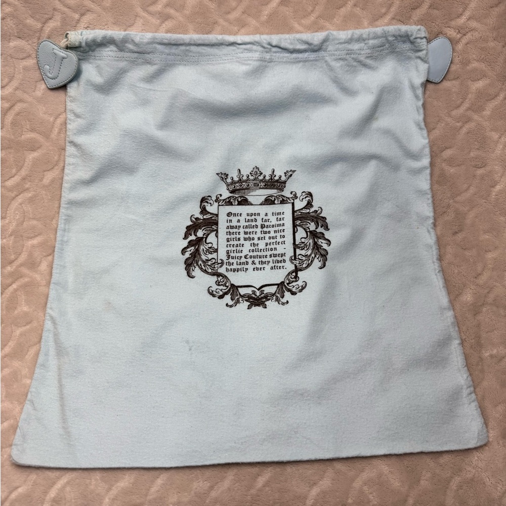 Vintage Juicy Couture Dust Bag with Gray Logo Crest Design Leather Heart Pulls